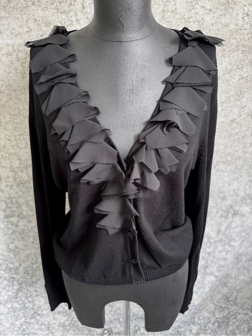 89th & Madison Black Chiffon Ruffle Cardigan - S